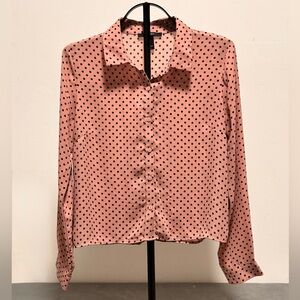 Forever 21 Blush Pink Polka Dot Button Front Blouse Medium